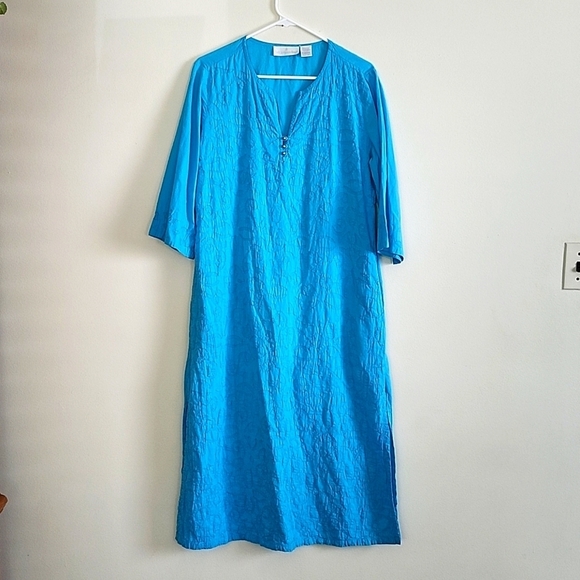 Soft Surroundings Blue Quilted Tunic Top Pullover Dress, Double Slits Cotton MP - Picture 1 of 13